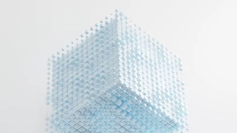 Abstract white and blue digital cube forming and dissolving dynamically on .. Stock Footage 332318064