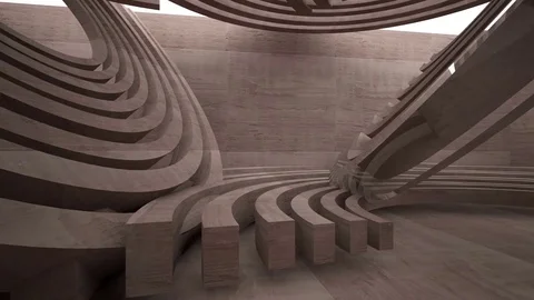 Abstract white and brown concrete interior multilevel public space with window. Vídeo Stock 85213280