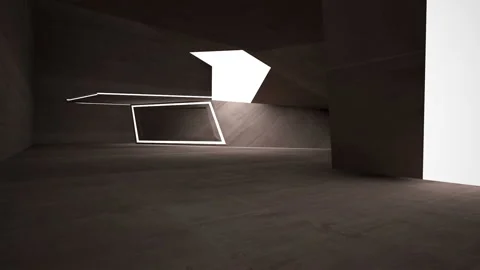 Abstract white and brown concrete interior multilevel public space with window. Vídeos de archivo 85731445