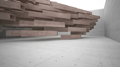 Abstract white and brown concrete interior multilevel public space with window.  Stock Footage 89923892