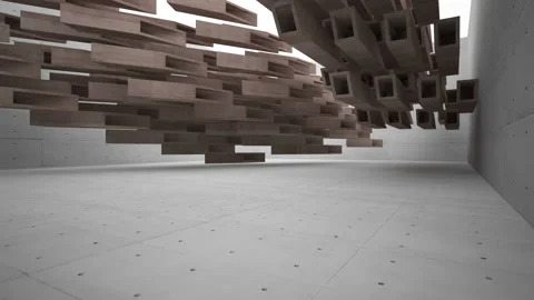 Abstract white and brown concrete interior multilevel public space with window.  Stock Footage 89923934