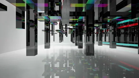 Abstract white and colored gradient  interior multilevel public space with windo Stock Footage 100727708
