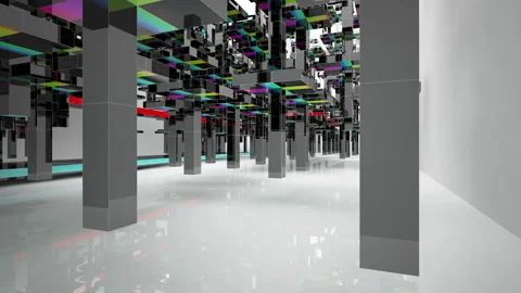 Abstract white and colored gradient  interior multilevel public space with windo Stock Footage 100728119