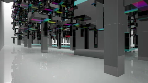 Abstract white and colored gradient  interior multilevel public space with windo Stock Footage 100728550