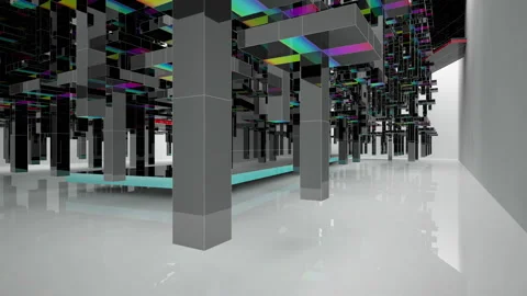 Abstract white and colored gradient  interior multilevel public space with windo Stock Footage 100728601