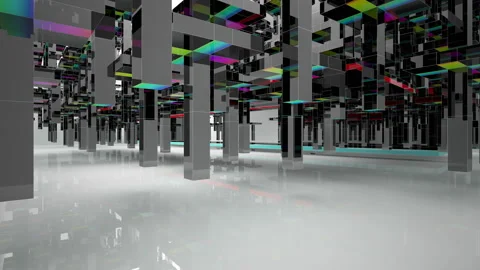 Abstract white and colored gradient  interior multilevel public space with windo Stock Footage 100728633