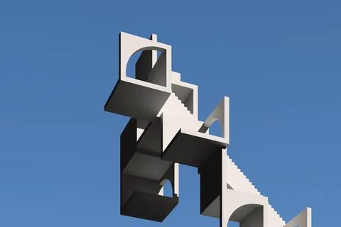 Abstract white architectural installation, 3d render Ilustración de archivo