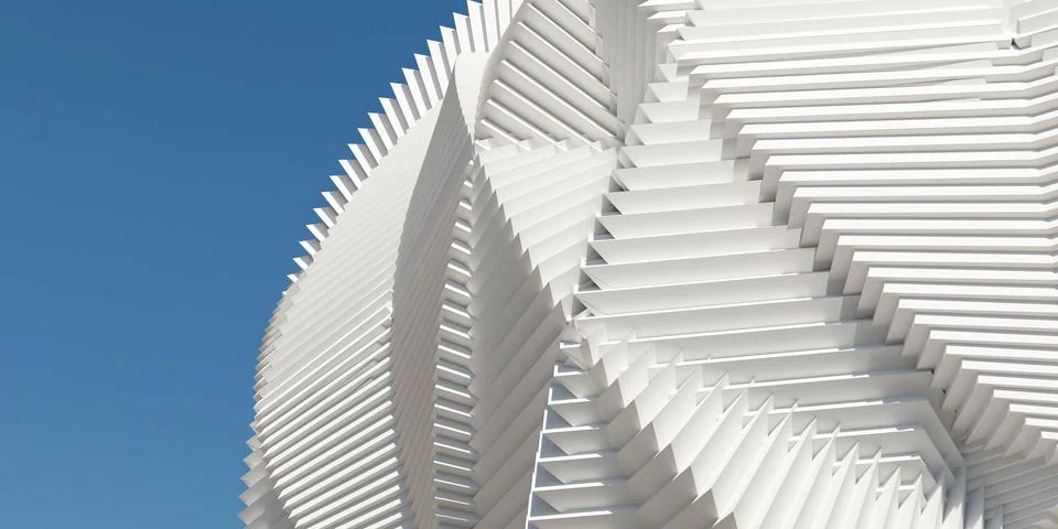 Abstract white architecture element building in front of blue sky 3d render Illustrazione stock