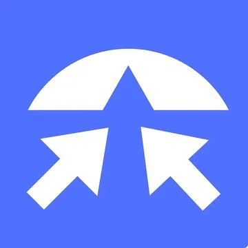 Abstract white arrows converging towards a stylized mountain peak on blue b.. Stock Illustration