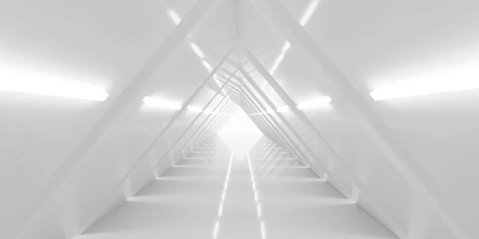 Abstract white background architecture triangular warehouse hall 3d render Stock Illustration