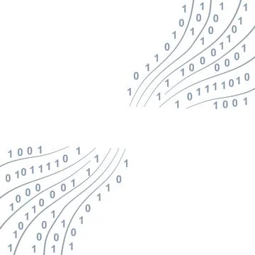 Abstract white background with blue binary data waves and center copy space. Stock Illustration