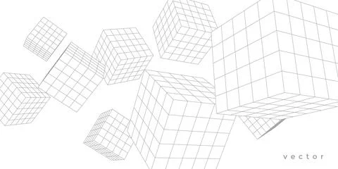 Abstract white background from cubes and lines. Linear geometric drawing. V.. Stock Illustration