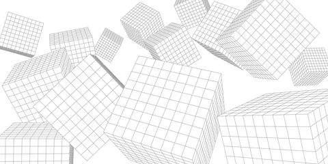 Abstract white background from cubes and lines. Linear geometric drawing. V.. Stock Illustration