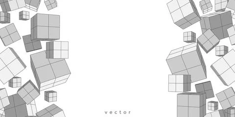Abstract white background from cubes and lines. Linear geometric drawing. Stock Illustration