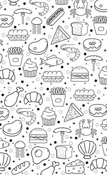 Abstract white background with elements of useful food - Vector 스톡 일러스트