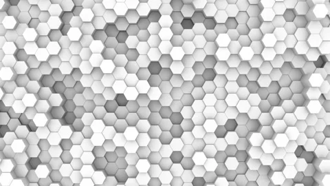 Abstract white background of moving hexagons. Monochrome futuristic pattern. 스톡 동영상 144284046