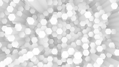Abstract white background of moving hexagons. Monochrome futuristic pattern in Stock Footage 147334892