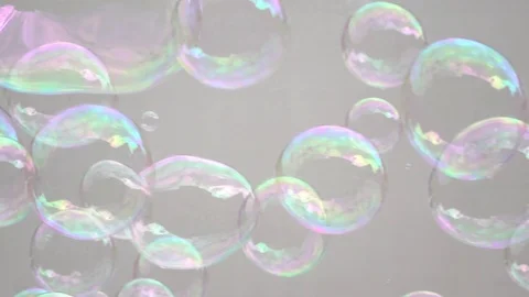 Abstract white background with soap bubbles, pubblic entertainment. Slow moti Stock Footage 103805295