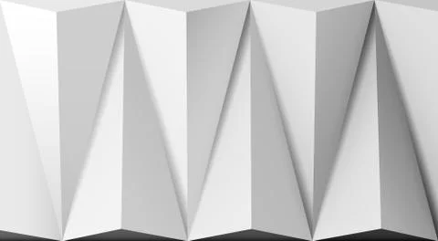Abstract white background with triangular 3D shapes in pattern and side light Stock Illustration