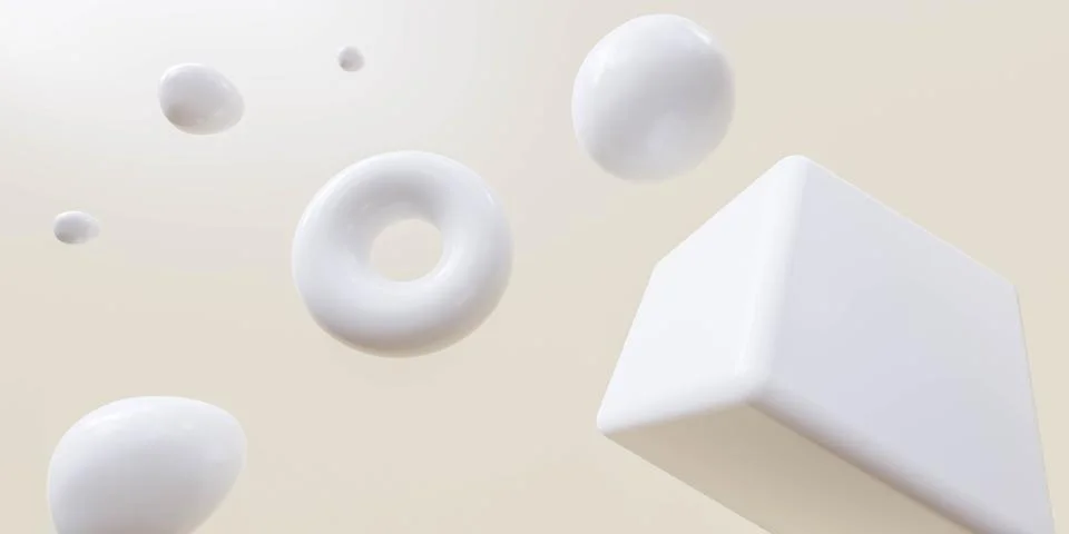 Abstract white basic geometric shapes composition on soft creme yellow Stock Illustration