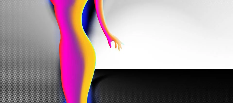 Abstract white, black background hex texture, elegant slim girl. Minimal art. Stock Illustration