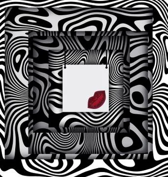 Abstract white black colored image of square frames with red lips Stock Illustration
