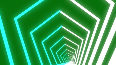 Abstract White Blue Neon Pentagon Tunnel with Geometric Light Motion Green 4K Stock Footage 345840609