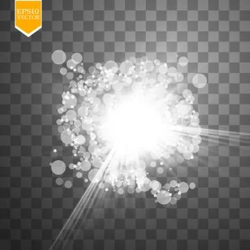 Abstract white bokeh effect explosion with sparks modern design. Glow star burst Stock Illustration