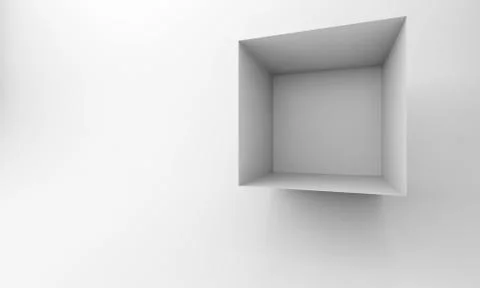 Abstract white cgi background with an empty cube Illustrazione stock
