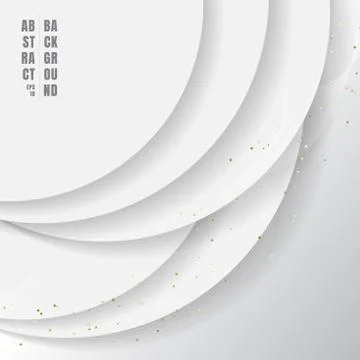 Abstract white circles overlapping with wave lines and dot gold glitter on gr Stock Illustration