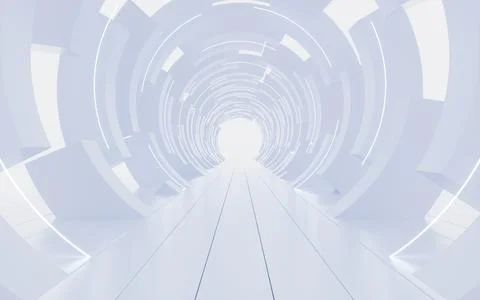 Abstract white circular ring background tunnel, architectural wallpaper. 3d.. Stock Illustration