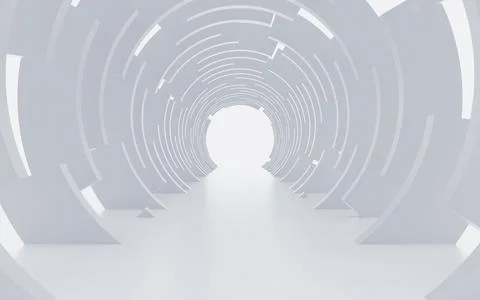 Abstract white circular ring background tunnel, architectural wallpaper. 3d.. Stock Illustration