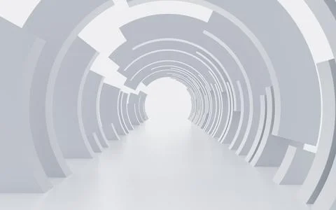 Abstract white circular ring background tunnel, architectural wallpaper. 3d.. Stock Illustration