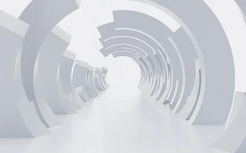 Abstract white circular ring background tunnel, architectural wallpaper. 3d.. Stock Illustration