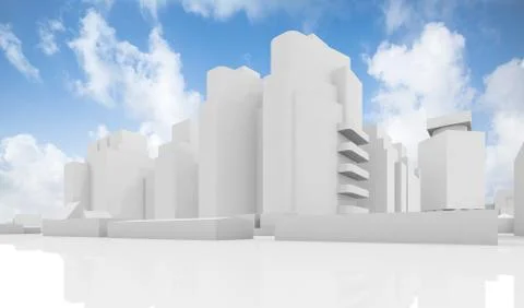 Abstract white cityscape over cloudy sky Stock Illustration