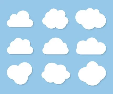 Abstract white cloud icon collection set isolated on blue background Stock Illustration