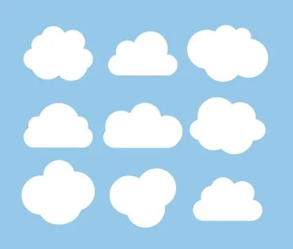 Abstract white cloud icon collection set isolated on blue background Illustrazione stock