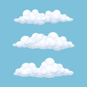 Abstract white clouds on blue sky set. Nature weather elements, web icons vector Illustrazione stock