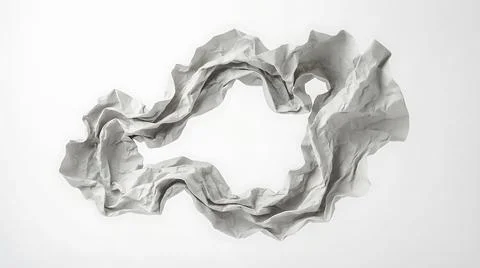 Abstract white crumpled paper frame with soft shadows on a clean minimalist.. Stock Photos