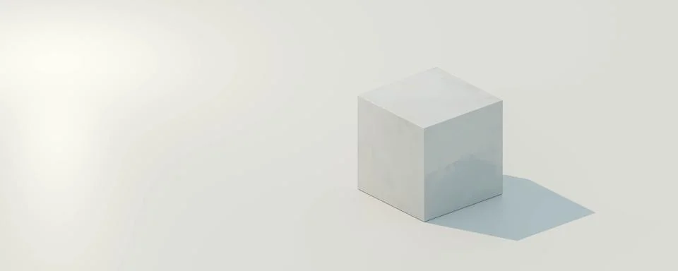 Abstract white cube block with sun lighting and shadow 3d render illustration Stock Illustration