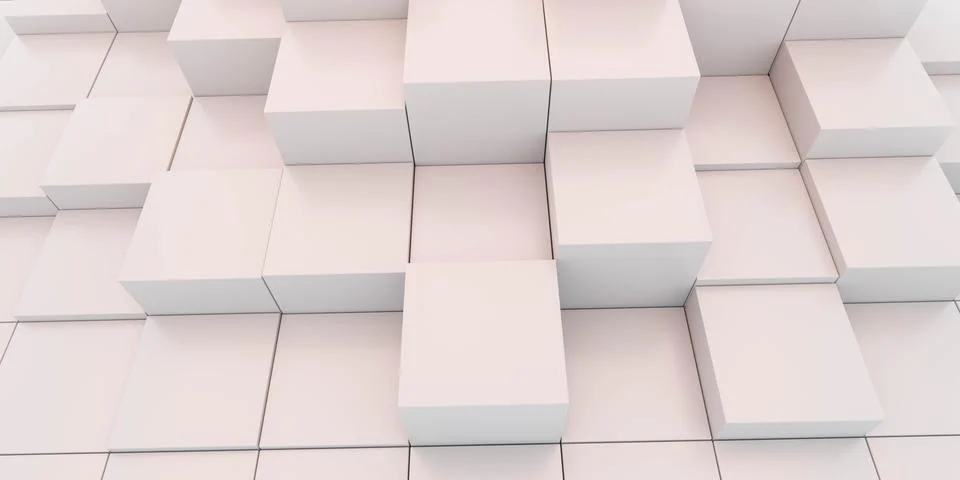 Abstract white cube blocks 3d render illustration Illustrazione stock