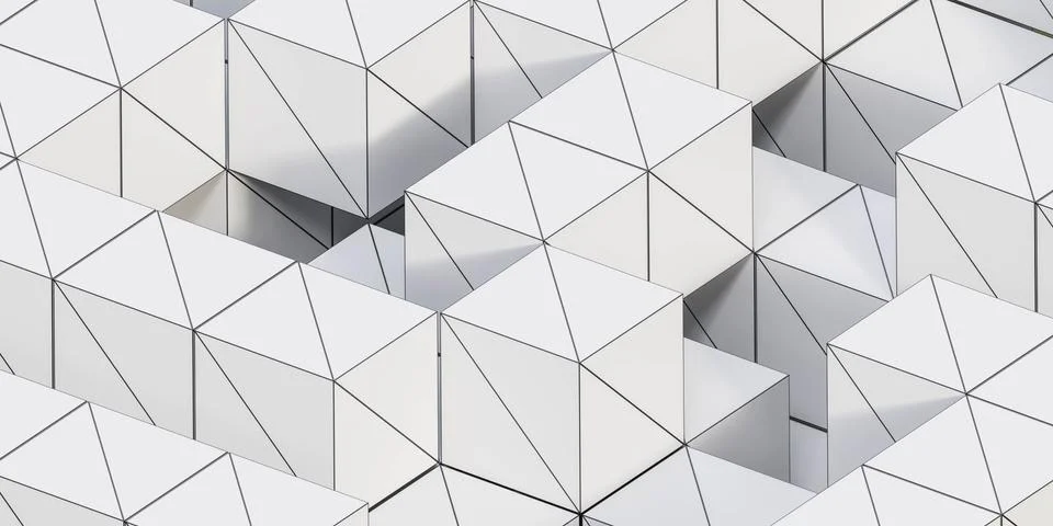 Abstract white cube geometric shape object wallpaper 3d render illustration Stock Illustration