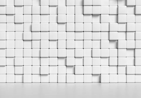 Abstract white cubes wall and smooth floor 3d illustration Stock Illustration