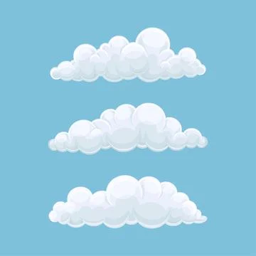 Abstract white cumulus clouds on blue background set vector illustration Stock Illustration