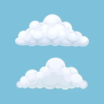 Abstract white cumulus clouds on blue sky. Nature weather symbols vector Stock Illustration