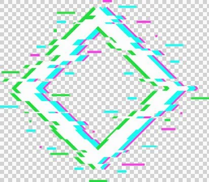 Abstract white diamond is showing glitch overlays bars cyan magenta green on Illustrazione stock