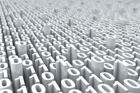 Abstract white digital binary code background with depth of view Stock Illustration
