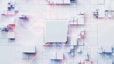 Abstract white digital computer processor with glowing energy lines motion .. Stock Footage 332318270