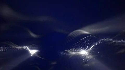 Abstract white digital particle wave on dark blue background, representing .. Stock Footage 340169710