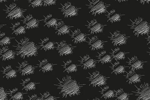 Abstract White Doodles Seamless Pattern on Black Stock Illustration